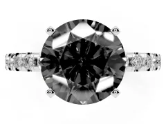 Fancy Black Round Cut Diamond Pavé Solitaire Ring Set in Silver with Round Band Accents and Prong Setting
