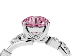 Fancy Pink Round Cut Diamond Solitaire Ring Set in White gold with Twisted Marquise Accent Band
