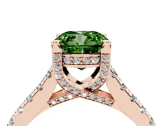 Fancy Green Cushion Cut Diamond Solitaire Ring Set in Rose gold with Brilliant Pavé Band and Prong Setting