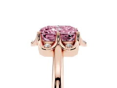 Fancy Pink Radiant Cut Diamond Round Cluster Halo Ring Set in Rose gold with Solitaire Band and Prong Setting