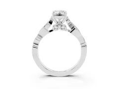 Emerald Cut Diamond Vine Band Solitaire Ring Set in Platinum with Milgrain Prong Setting
