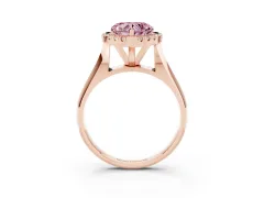 Fancy Pink Heart Cut Diamond Halo Solitaire Engagement Ring Set in Rose gold with Square Band and Prong Setting