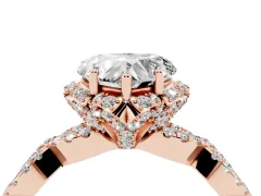 Heart Cut Diamond Halo Twist Band Solitaire Ring Set in Rose gold with Prong-Set Center Stone