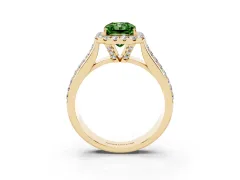 Fancy Green Radiant Cut Diamond Halo Ring Set in Yellow gold with Pavé Band and Raised Center Setting