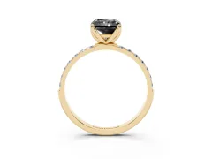 Fancy Black Radiant Cut Diamond Solitaire Engagement Ring Set in Yellow gold with Round Pavé Band and Prong Setting