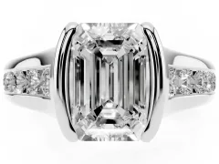Emerald Cut Diamond Bezel-Set Solitaire Ring Set in Platinum with Channel-Set Band