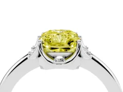 Fancy Yellow Radiant Cut Diamond Round Cluster Halo Ring Set in Silver with Solitaire Band and Prong Setting