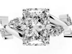 Radiant Cut Diamond Solitaire Ring Set in Platinum with Twisted Marquise Accent Band