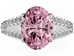 Fancy Pink Oval Cut Diamond Split Shank Pavé Engagement Ring Set in White gold with Prong-Held Center Stone