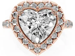 Heart Cut Diamond Halo Ring Set in Rose gold with Pavé Shank and Prong Setting