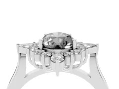 Fancy Black Pear Cut Diamond Cluster Halo Ring Set in Silver with Marquise and Round Accents