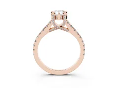 Pear Cut Diamond Solitaire Ring Set in Rose gold with Brilliant Pavé Band and Prong Setting
