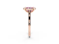 Fancy Pink Round Cut Diamond Cluster Halo Solitaire Ring Set in Rose gold with Prong Setting
