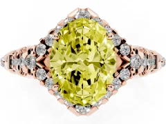 Fancy Yellow Oval Cut Diamond Solitaire Ring Set in Rose gold with Hidden Halo and Pavé Band