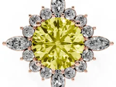 Fancy Yellow Round Cut Diamond Cluster Halo Ring Set in Rose gold with Marquise and Round Accents