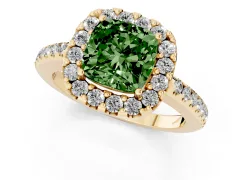 Fancy Green Cushion Cut Diamond Pavé Halo Ring Set in Yellow gold with Prong Setting