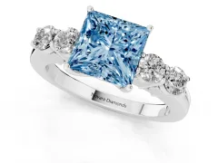 Fancy Blue Princess Cut Diamond Five-Stone Prong Set Band Ring Set in Silver with Polished Band