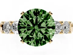 Fancy Green Round Cut Diamond Five-Stone Prong Set Engagement Ring Set in Yellow gold with Channel Band