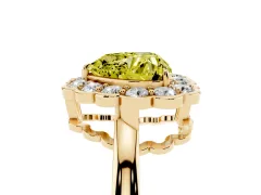 Fancy Yellow Heart Cut Diamond Halo Cluster Engagement Ring Set in Yellow gold with Solitaire Band and Prong Setting