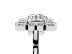 Round Cut Diamond Cluster Halo Ring Set in Platinum with Milgrain Bezel Accents and Plain Band