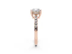 Cushion Cut Diamond Solitaire Engagement Ring Set in Rose gold with Pavé Band and Prong Setting