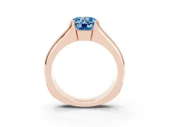 Fancy Blue Round Cut Diamond Bezel Solitaire Ring Set in Rose gold with Wide Band