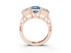 Fancy Blue Princess Cut Diamond Three-Stone Ring Set in Rose gold with Textured Band
