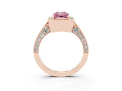 Fancy Pink Radiant Cut Diamond Halo Engagement Ring Set in Rose gold with Accent Split Shank Band