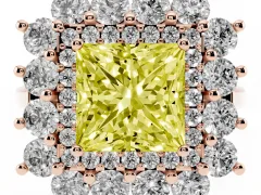 Fancy Yellow Princess Cut Diamond Floral Double Halo Ring Set in Rose gold with Round Petals