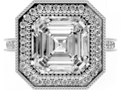 Asscher Cut Diamond Halo Milgrain Pavé Band Ring Set in Silver with Prong Setting