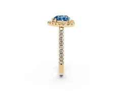 Fancy Blue Heart Cut Diamond Pavé Halo Ring Set in Yellow gold with Prong Setting