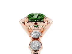 Fancy Green Cushion Cut Diamond Floral Halo Ring Set in Rose gold with Shared Prong Band