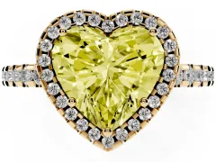 Fancy Yellow Heart Cut Diamond Halo Ring Set in Yellow gold with Pavé Shoulders and Halo-Framed Center