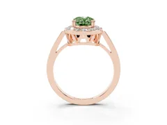 Fancy Green Oval Cut Diamond Halo Ring Set in Rose gold with Accent-Lined Split Shank and Prong Setting
