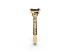 Fancy Black Emerald Cut Diamond Split Shank Pavé Engagement Ring Set in Yellow gold with Prong-Set Center Stone