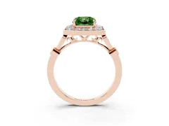Fancy Green Radiant Cut Diamond Halo Engagement Ring Set in Rose gold with Twisted Band and Prong Setting