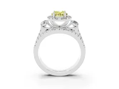 Fancy Yellow Oval Cut Diamond Halo Split Shank Ring Set in Silver with Round Accent Stones and Prong Setting