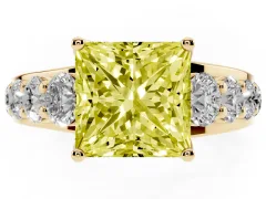 Fancy Yellow Princess Cut Diamond Pavé Engagement Ring Set in Yellow gold with Prong Setting