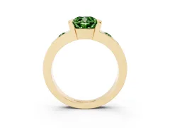 Fancy Green Cushion Cut Diamond Channel-Set Band Ring Set in Yellow gold with Bezel Prong Setting
