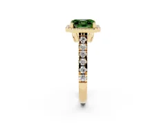 Fancy Green Asscher Cut Diamond Halo Engagement Ring Set in Yellow gold with Pavé Band and Prong-Set Center