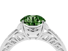 Fancy Green Round Cut Diamond Halo Ring Set in White gold with Channel Set Band and Prong Setting