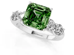 Fancy Green Asscher Cut Diamond Five-Stone Prong Set Ring Set in White gold with Classic Band