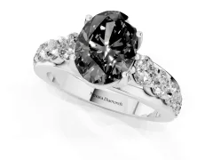 Fancy Black Oval Cut Diamond Pavé Engagement Ring Set in Platinum with Prong Setting