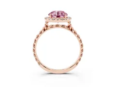 Fancy Pink Round Cut Diamond Halo Ring Set in Rose gold with Plain Twisted Band
