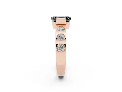 Fancy Black Emerald Cut Diamond Channel-Set Band Ring Set in Rose gold with Bezel Prong Setting