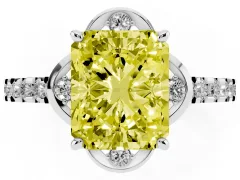 Fancy Yellow Radiant Cut Diamond Solitaire Ring Set in Silver with Pavé Band and Floral Prong Setting