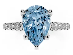 Fancy Blue Pear Cut Diamond Solitaire Ring Set in White gold with Brilliant Pavé Band and Prong Setting