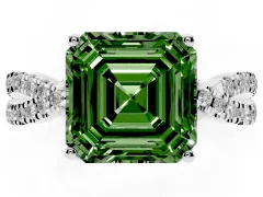 Fancy Green Asscher Cut Diamond Twist Pavé Solitaire Engagement Ring Set in White gold with Prong Setting