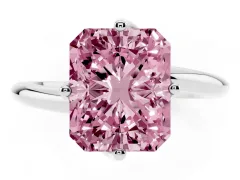 Fancy Pink Radiant Cut Diamond Solitaire Engagement Ring Set in White gold with Classic Plain Band