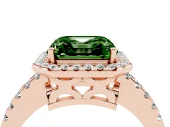 Fancy Green Asscher Cut Diamond Halo Ring Set in Rose gold with Pavé Shoulders and Halo-Framed Center